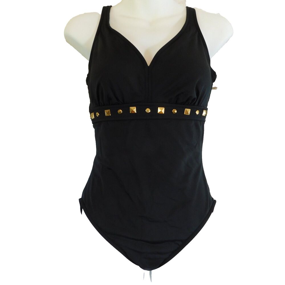 INC International Concepts Swim Suit One Piece Black Size 12 Swimwear Beach EUC!